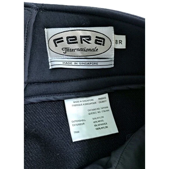 Vintage FERA Skiwear Black Wool Nylon Ski Pants Stirrups Women Size 8R - Picture 3 of 8